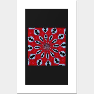 Patterned Kaleidoscope in Red and Light Blue Posters and Art
